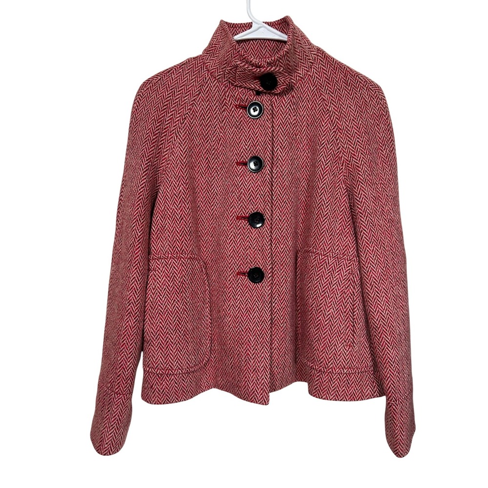 Banana Republic Red Lady Jacket Blazer Wool Blend Mock Neck Button‎ Front Coat S